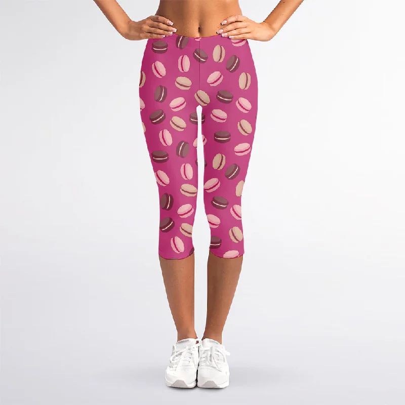 Sweet Macarons Pattern Print Women's Capri Leggings