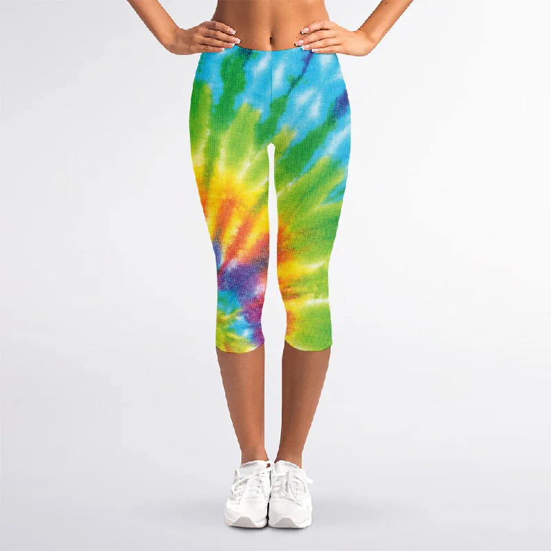 Swirl Tie Dye Print Women's Capri Leggings