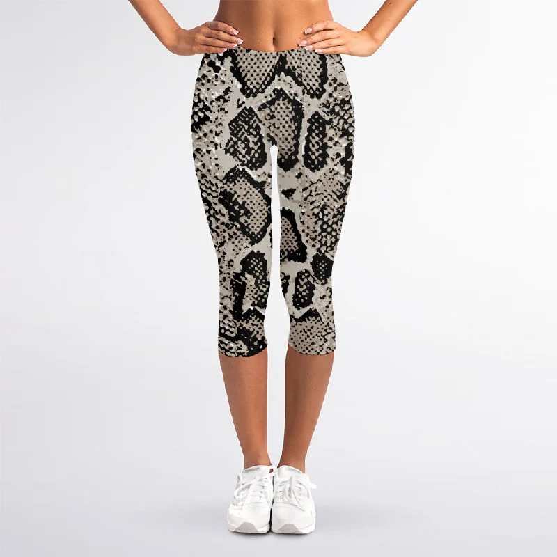 Tan And Black Snakeskin Print Women's Capri Leggings