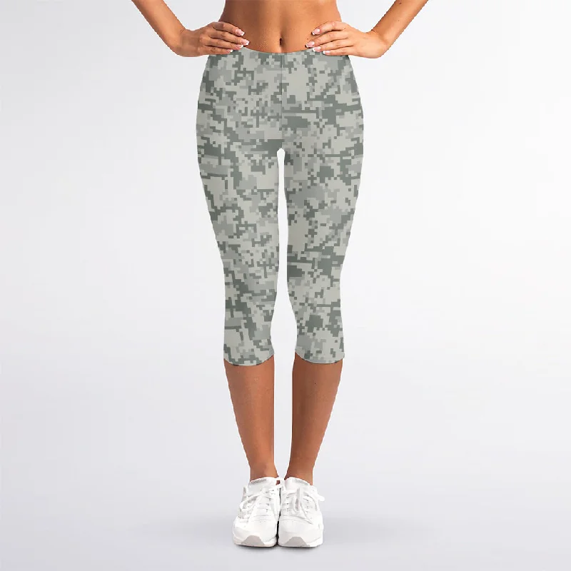 Tan Digital Camo Pattern Print Women's Capri Leggings