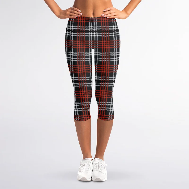 Tartan Knitted Pattern Print Women's Capri Leggings