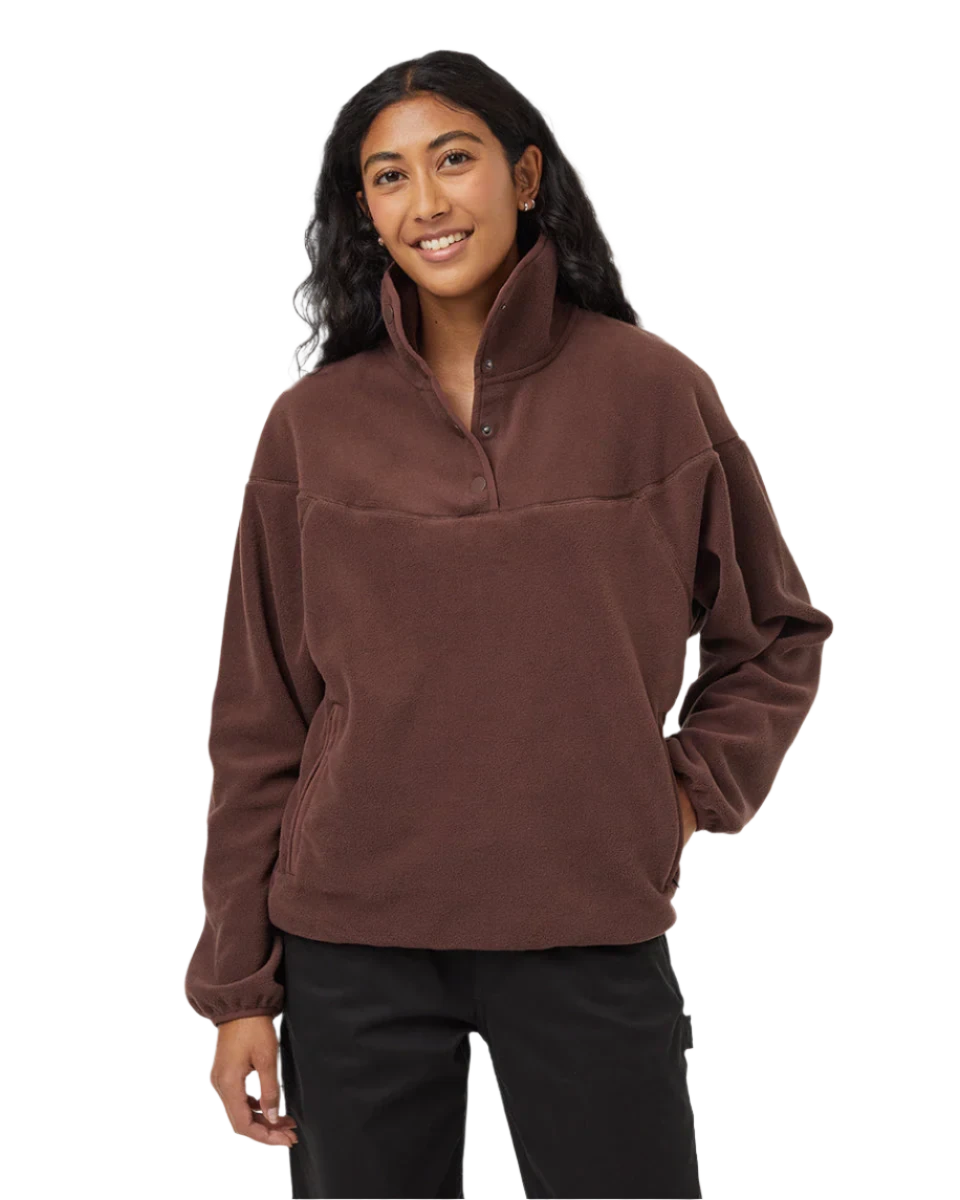 TENTREE Women's Recycled Microfleece 1/4 Snap Fleece Sweater Deep Mahogany