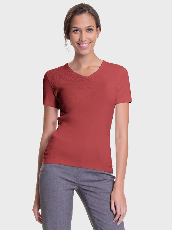 Ladies' V-Neck Shell Sweater - Sunset Red