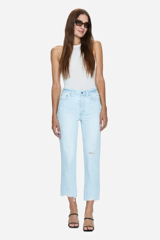 Pistola Charlie High Rise Straight Classic Jeans in Destination Distress Fashionable Frayed Hem Denim Pistola Charlie High Rise Straight Classic Jeans in Destination Distress Fashionable Frayed Hem Denim