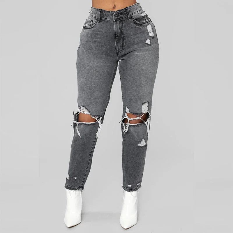 Ripped big hole fashion Jeans Women High Waist skinny pencil Denim Pants Elastic Stretch sexy slim fit gray Jeans women S-2XL Fashionable Vintage Wash Jeans Ripped big hole fashion Jeans Women High Waist skinny pencil Denim Pants Elastic Stretch sexy slim fit gray Jeans women S-2XL Fashionable Vintage Wash Jeans