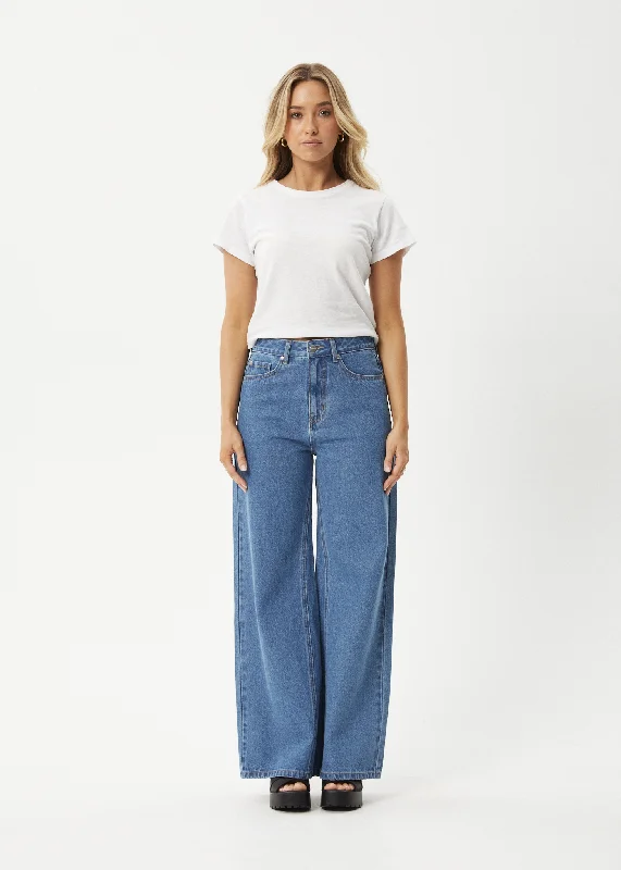 AFENDS Womens Gigi - Denim Flared Jeans - Worn Blue Stylish Relaxed Fit Skinny Jeans AFENDS Womens Gigi - Denim Flared Jeans - Worn Blue Stylish Relaxed Fit Skinny Jeans