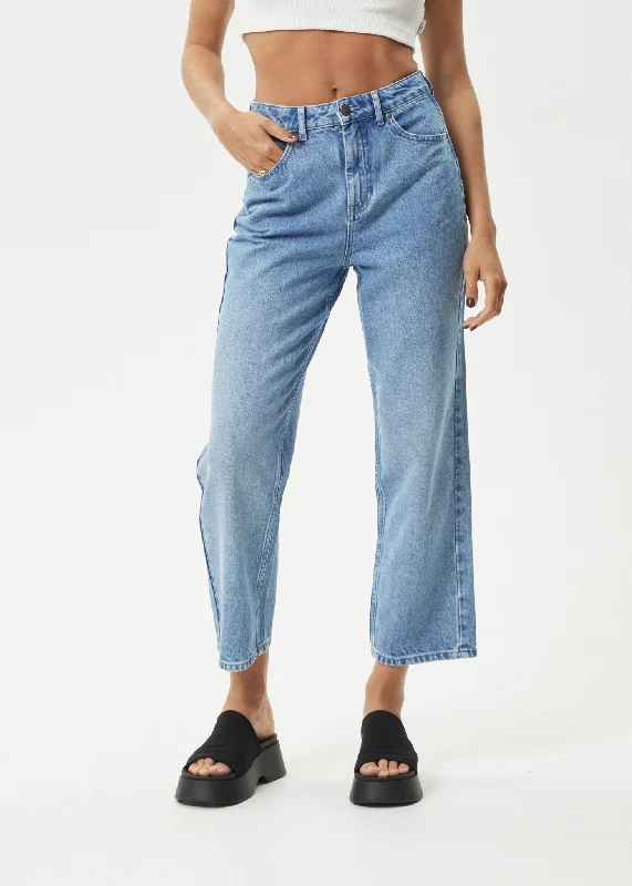 AFENDS Womens Shelby - Denim Cropped Straight Leg Jeans - Worn Blue Fashionable Straight Cut Jeans AFENDS Womens Shelby - Denim Cropped Straight Leg Jeans - Worn Blue Fashionable Straight Cut Jeans