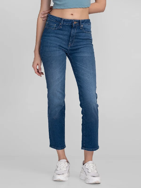 Spykar Women Mid Blue Cotton Slim Straigth Fit Ankle Length Jeans (Emma) Fashionable Vintage Wash Jeans Spykar Women Mid Blue Cotton Slim Straigth Fit Ankle Length Jeans (Emma) Fashionable Vintage Wash Jeans