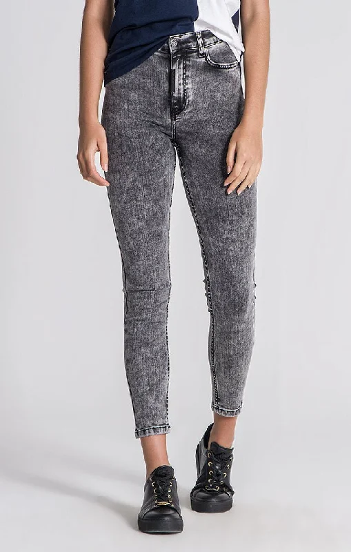 Grey Acid Wash Skinny Jeans Stylish Tapered Fit Jeans