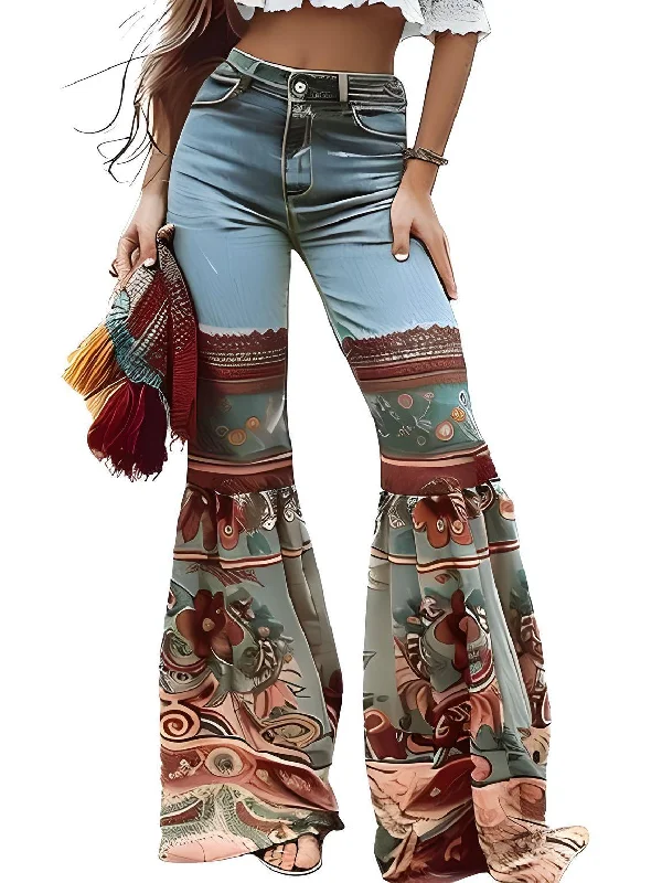 Vintage Floral Patchwork Jeans Women's High Waist Slim Fit Casual High Street Flared Pants Trendy Low-Rise Bootcut Jeans Vintage Floral Patchwork Jeans Women's High Waist Slim Fit Casual High Street Flared Pants Trendy Low-Rise Bootcut Jeans