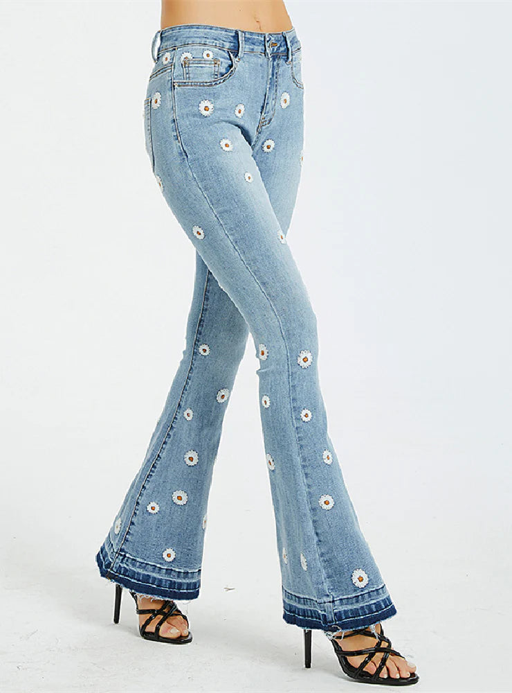 WIDE-LEG PANTS EMBROIDERED TRUMPET DAISY JEANS