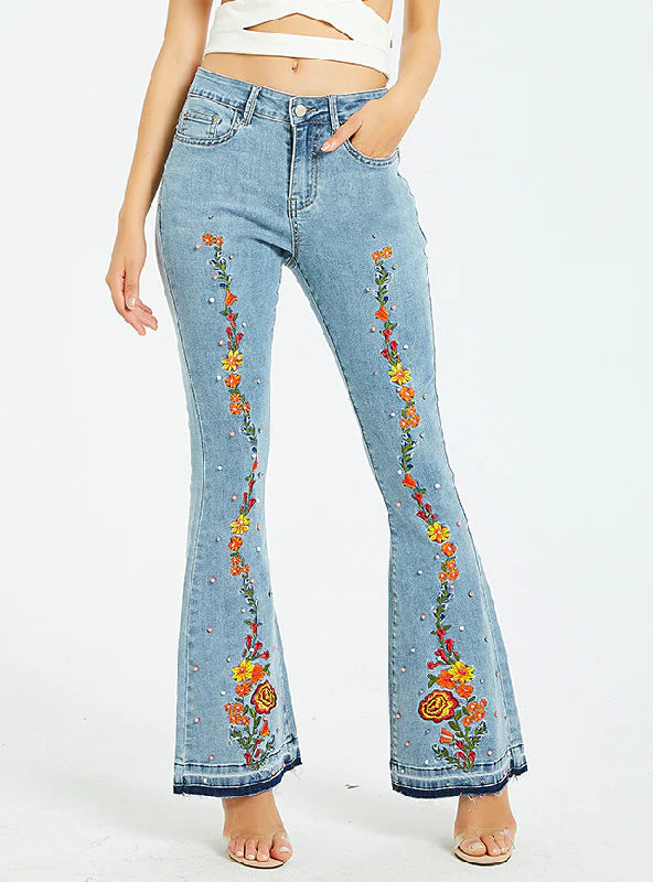 WOMEN EMBROIDERED WIDE-LEG JEANS