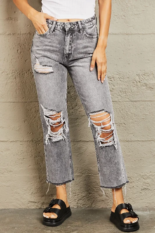 Brooklyn Distressed Cropped Straight Jeans