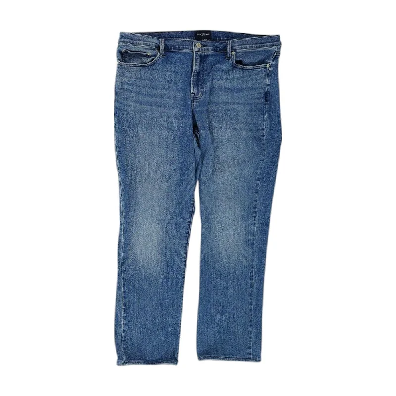 Blue Solid High Rise Straight Leg Jeans