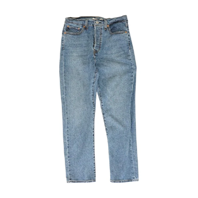 Blue Solid Straight Leg Jeans