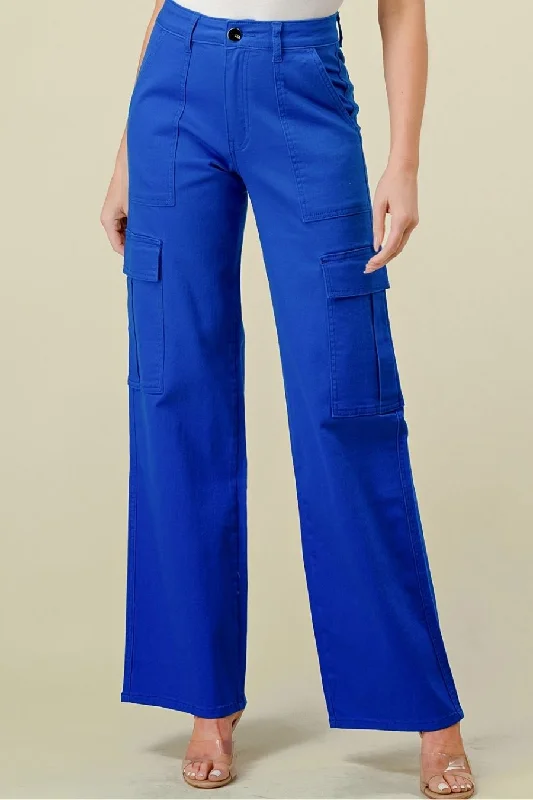 ELENA HIGH WAISTED CARGO JEANS - BLUE