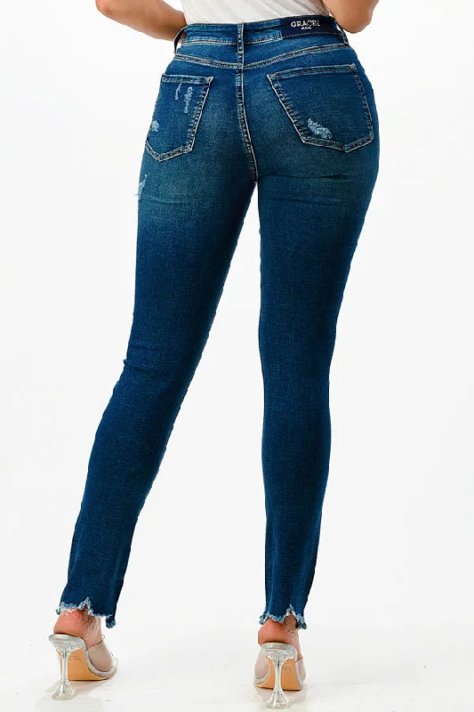 Distressed  Medium Blue Soft Denim Mid Rise Skinny Jeans