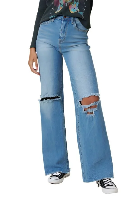 Distressed Wide Fit Jeans Medium Blue