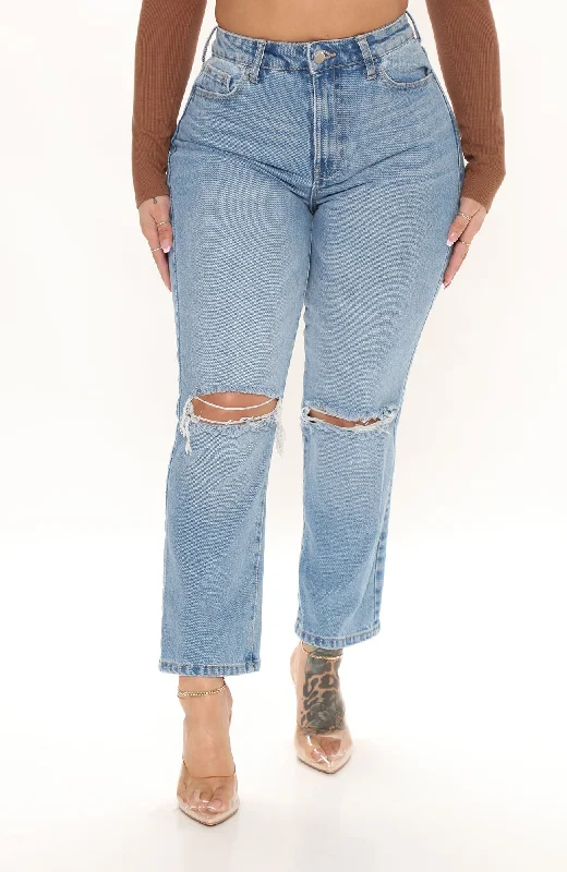 Just In Time High Rise Straight Leg Jeans - Light Blue Wash