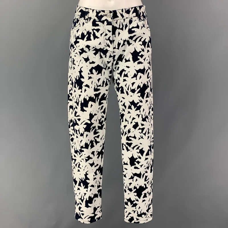 KENZO Size 8 Navy White Cotton Blend Print Zip Fly Jeans