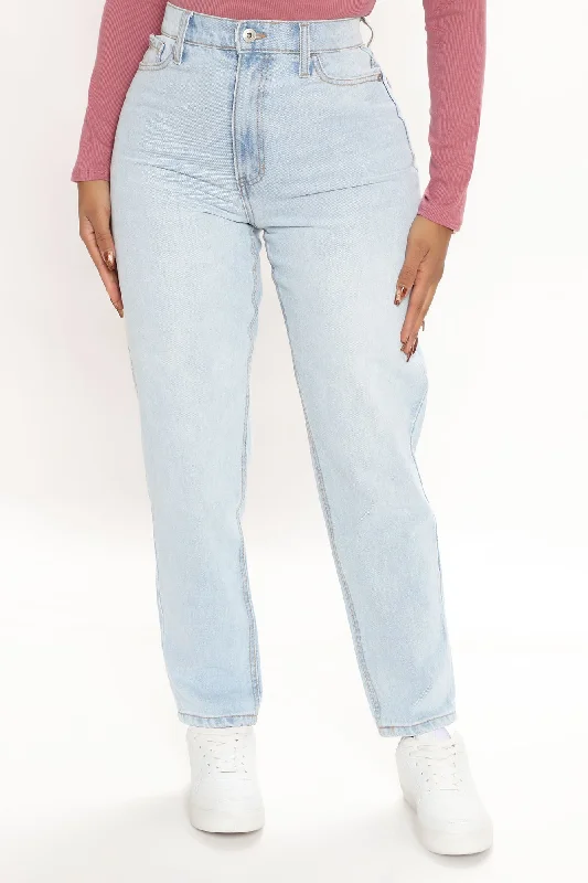 Know It All Non Stretch Mom Jeans - Light Blue Wash