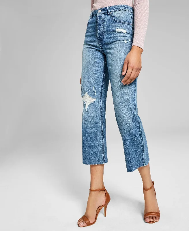 Now This Womens Ripped Mini Wide Leg Jeans