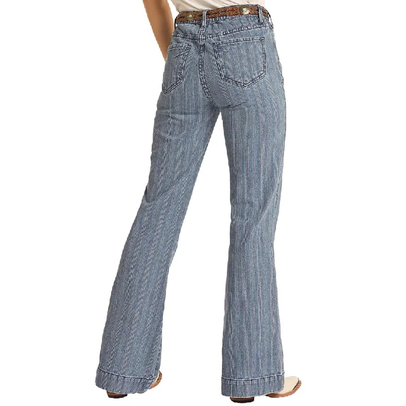 Rock & Roll Denim Women's High Rise Stretch Stripe Trouser Jeans