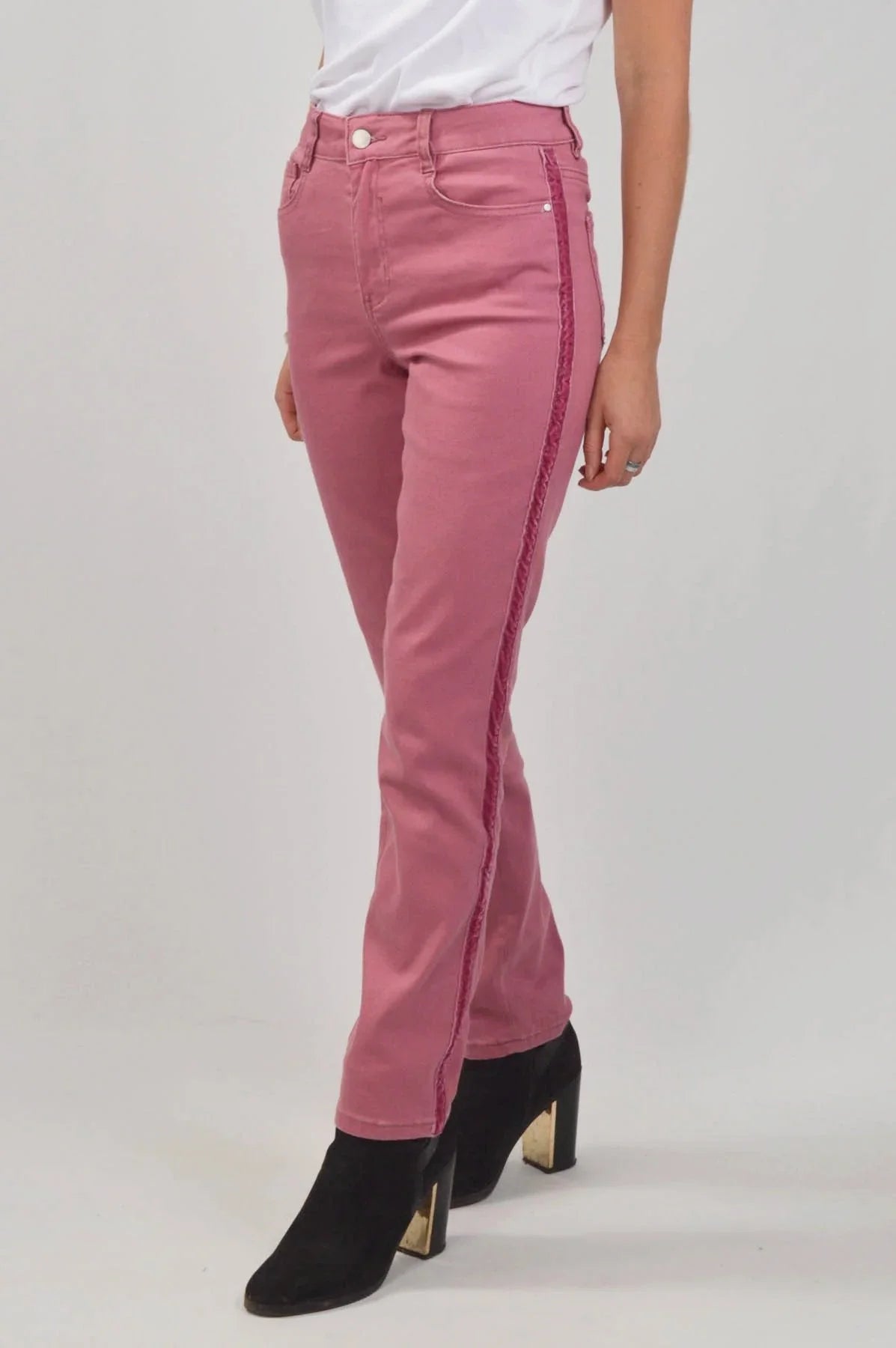 Velvet Side Stripe Slim Leg Jeans