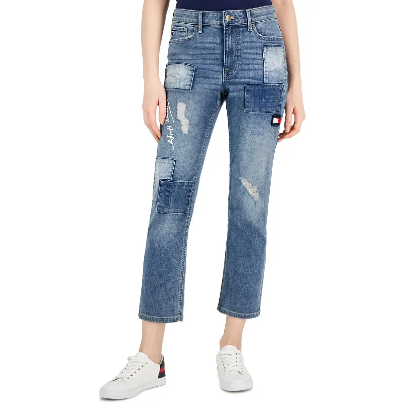 Tommy Hilfiger Womens Patchwork Distressed Ankle Jeans