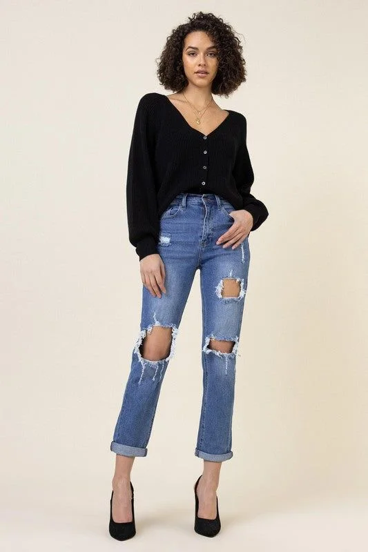 Vibrant MIU Distressed Boyfriend Jeans