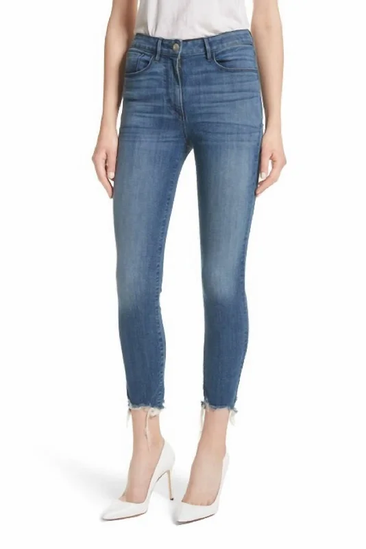 Women W3 Remo Fringed Edges Crop Skinny Denim Jeans In Blue